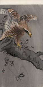 Aigle aux ailes déployées sur un tronc d