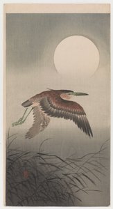 Héron volant et pleine lune - Ohara Koson