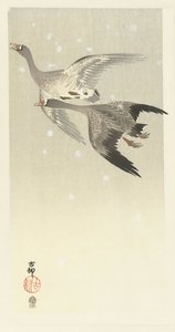 Oies cendrées volant dans la neige - Ohara Koson