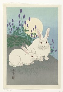 Lapins sous la pleine lune - Ohara Koson