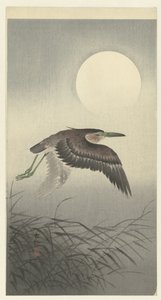 Héron sous la pleine lune - Ohara Koson