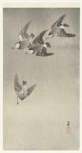 Étourneaux sous la pluie - Ohara Koson