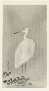 Héron argenté sous la pluie - Ohara Koson