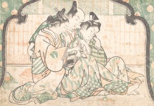 Un jeune homme assis entre deux femmes, vers 1749 - Okumura Masanobu
