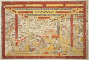 Profiter de la fraîcheur du soir près du pont de Ryogoku (Ryogoku bashi yusuzumi uki-e) - Okumura Masanobu