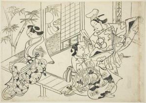 Narihira : La Scène du Miroir (Narihira kagami no dan), de la série "Scènes Célèbres des Pièces de Marionnettes Japonaises (Yamato irotake)" - Okumura Masanobu