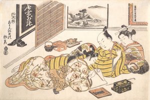 Planche du livre érotique Monticules de couleurs teintes : un livre de modèles pour le boudoir, vers 1736-44 - Okumura Masanobu