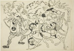 Le voyage de Teika (Taika no michiyuki), tiré de la série "Scènes célèbres de pièces de théâtre de marionnettes japonaises (Yamato irotake)" - Okumura Masanobu