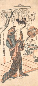 Femme en kimono desserré sortant du bain, vers 1755 - Okumura Masanobu
