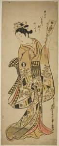 Yaoya Oshichi tenant une raquette de battledore