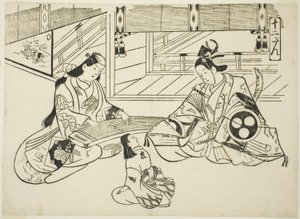 Yoshitsune (Ushiwaka) et la princesse Joruri, de la série "Scènes célèbres des pièces de marionnettes japonaises (Yamato irotake)" - Okumura Masanobu