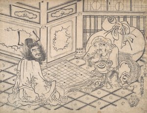 Daikoku et Shoki jouant aux échecs - Okumura Toshinobu