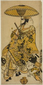 Les acteurs Nakamura Takesaburo en Shikishi Naishinno et Tsuruya Nanboku en Gengoro dans la pièce "Tategami Teika Kazura," jouée au théâtre Ichimura au onzième mois, 1719 - Okumura Toshinobu