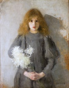 Fille avec des chrysanthèmes