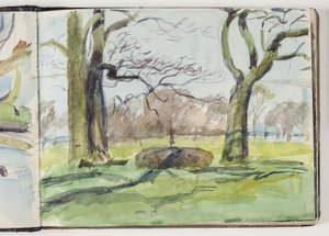 2 grands arbres ; en arrière-plan bois et mer - Oluf Hartmann