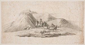 Paysage islandais avec moutons et cavaliers