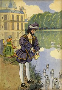 François Ier à Fontainebleau, nourrissant des poissons avec du pain - Onfray de Breville Job