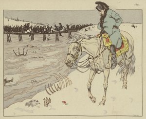 Napoléon regardant les restes de sa Grande Armée traverser la rivière Bérézina lors de la retraite de Moscou, 1812 - Onfray de Breville Job