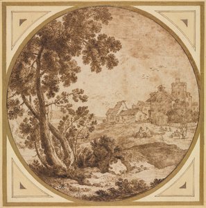 Paysage avec bâtiments et figures, seconde moitié des années 1600 - Onorio Marinari