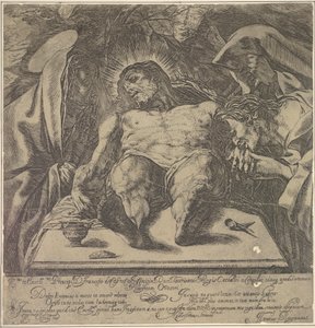 Lamentation sur le corps du Christ par les trois Marie, un pot de pommade sur la table à..., 1615 - Orazio Borgianni