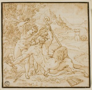 Cupidon surmontant Pan - Orazio Samacchini