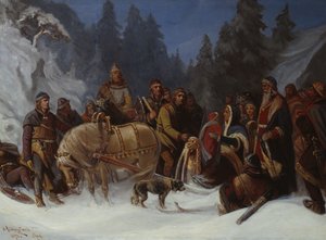 Inga Kongemor confie son fils Håkon Håkonsson au chef des Birkebeiner Dagfinn Bonde - Oscar Arnold Wergeland