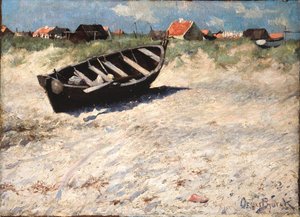 Bateau à la plage sud de Skagen
