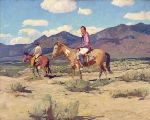 Braves des montagnes de Taos (huile sur carton) - Oscar Edward Berninghaus