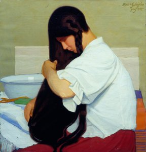 La chemise blanche ou femme se peignant les cheveux - Oscar Ghiglia