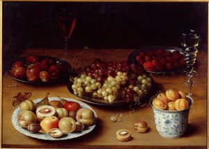 Nature morte de fruits et verre