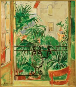 Vue du balcon sur palmiers et maison, Abbazia