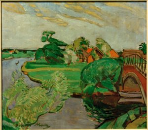 Paysage fluvial avec pont - Oskar Moll
