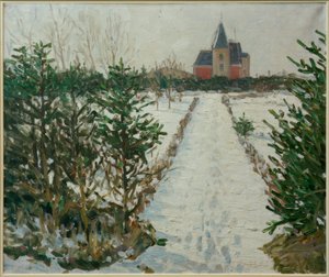 Paysage enneigé avec château / église