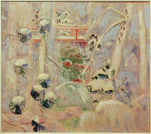 Paysage enneigé avec pont rouge - Oskar Moll