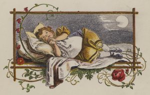 Petite fille endormie dans son lit la nuit (lithographie en couleur) - Oskar Pletsch