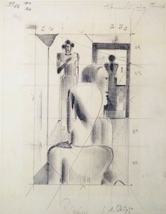 Figures dans une pièce, par Oskar Schlemmer, crayon sur papier. Allemagne, 20e siècle