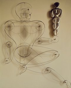Homo, figure en fil de fer avec figure de dos dans sa main - Oskar Schlemmer