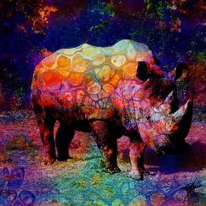 Un rhinocéros psychédélique aux couleurs vives - Osvaldo Russo