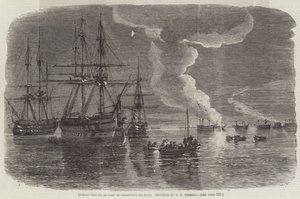 Frégate russe en feu dans le port de Sébastopol - Oswald Walters Brierly