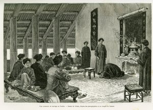 Une cérémonie de mariage au Tonkin. Gravure de Tofani, pour illustrer l