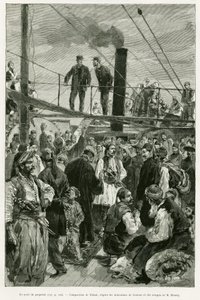 Le pont du navire. Gravure par Tofani pour illustrer l