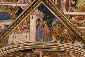 Détail de la voûte : Anne et Joachim se rencontrant à la porte dorée de Jérusalem - Ottaviano Nelli