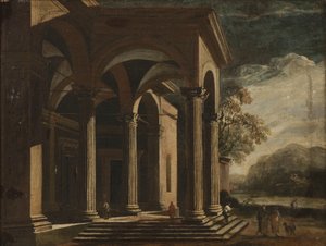 Fantaisie architecturale palais dans un paysage - Ottavio Viviani