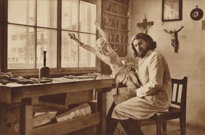 Atelier de sculpteurs sur bois à Oberammergau, Alois Lang, le représentant du Christ dans la Passion de 1930