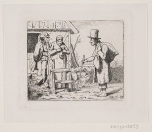 Figures devant une maison de paysan - Otto Haslund
