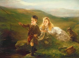 Deux enfants pêchant en Écosse