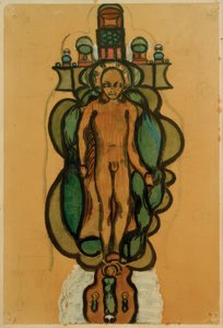 Garçon nu avec auréole dans le contour d