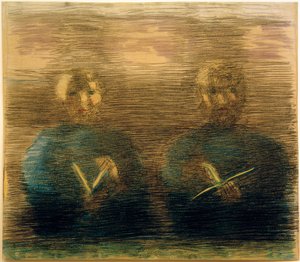 Préparation (prière dans la salle à manger). Étude partielle (deux garçons avec des livres de chant) - Otto Meyer Amden