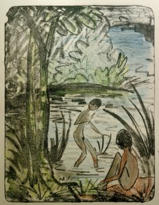 Assis et baignant avec arbre