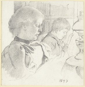 Luise Scholderer et Victor en train de lire - Otto Scholderer